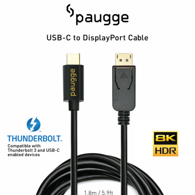 Paugge 8K 60Hz / 4K 144Hz / 4K 120Hz / 4K 60Hz HDR USB C to Displayport Kablo