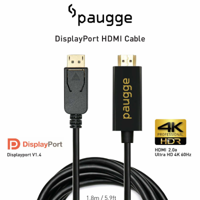 Paugge 4K 60Hz HDR Displayport to HDMI Aktif Kablo - 1.8 Metre