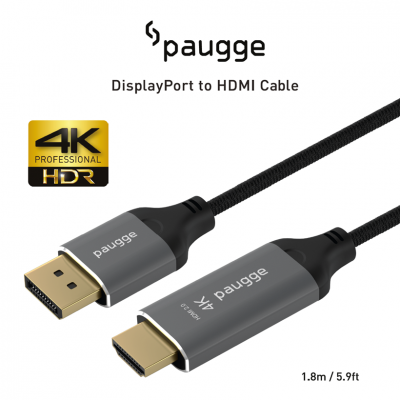 Paugge 4K 60Hz HDR Displayport to HDMI Aktif Kablo - 1.8 Metre