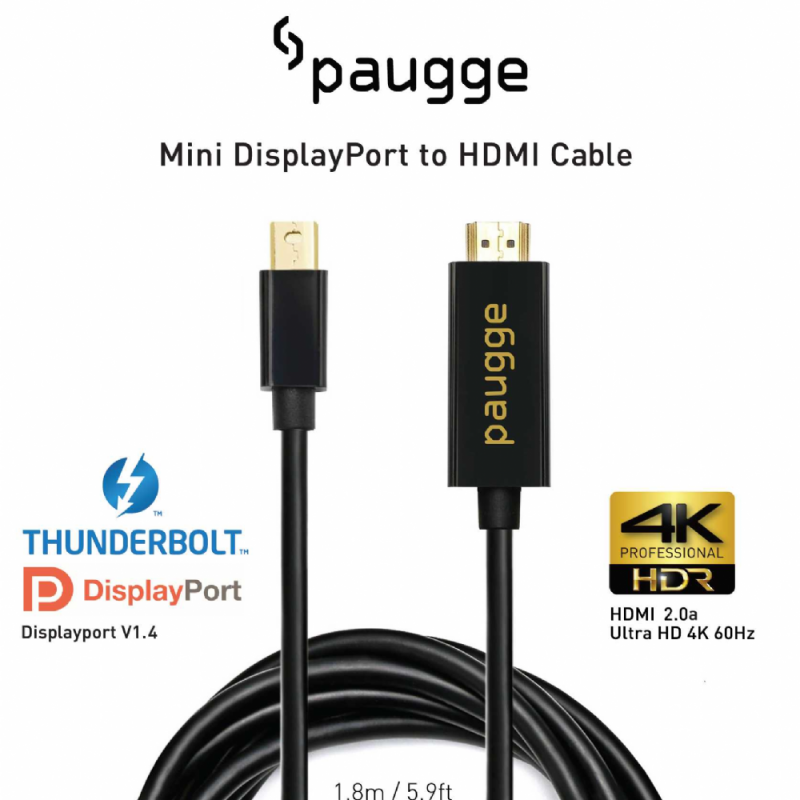 Paugge 4K 60Hz HDR Mini Displayport to HDMI Aktif Kablo - 1.8 Metre