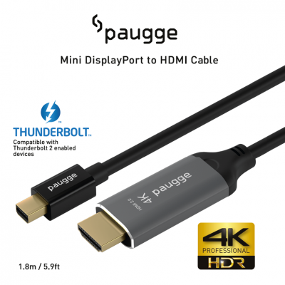 Paugge 4K 60Hz HDR Mini Displayport to HDMI Aktif Kablo - 1.8 Metre