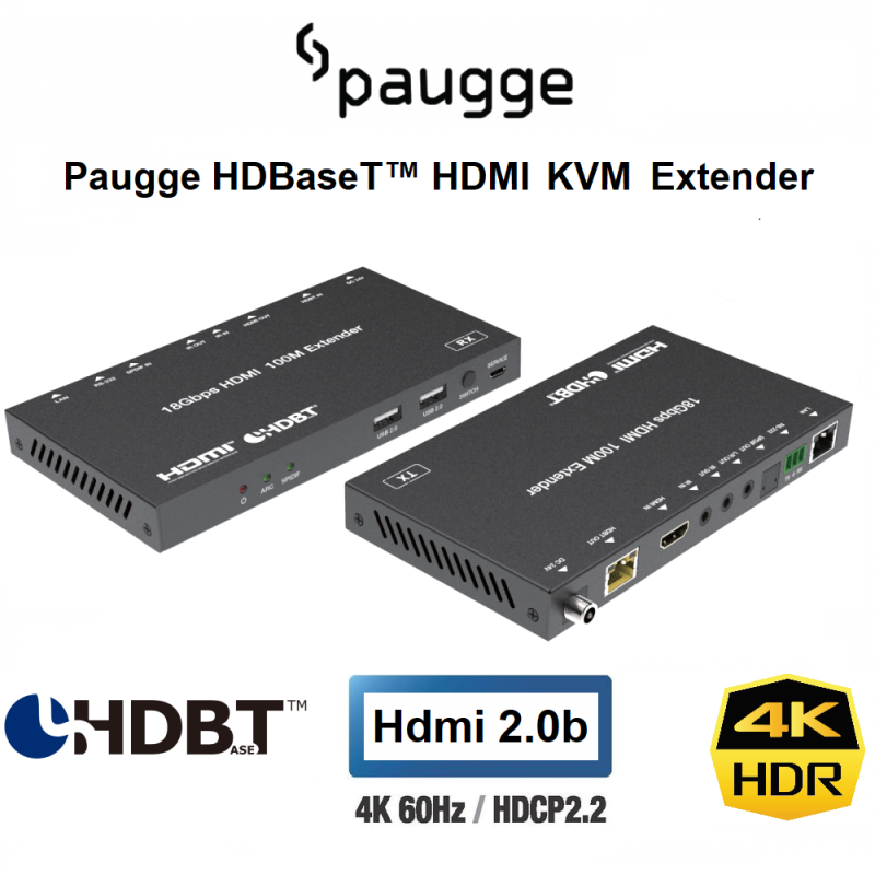 Paugge HDBaseT™ 1xHDMI 2xUSB KVM Extender Set - 100m