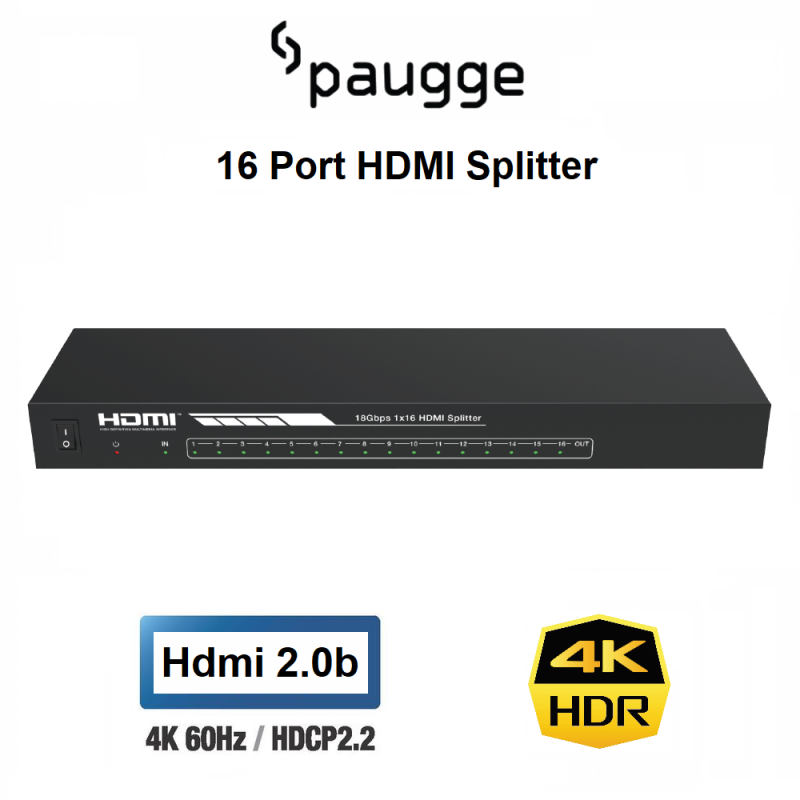 Paugge 16 Port HDMI Splitter - (Hdmi 2.0b 4K60Hz HDR)