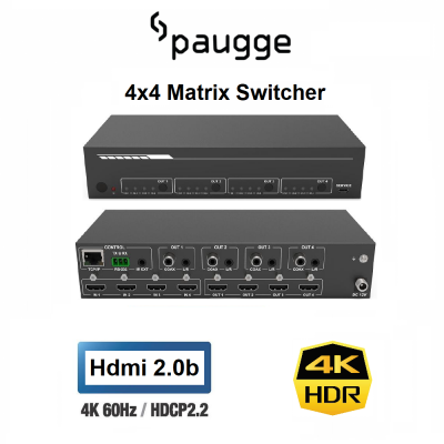 Paugge 4x4 HDMI Matrix Switcher - Hdmi 2.0b 4K60Hz HDR EDID WEB GUI