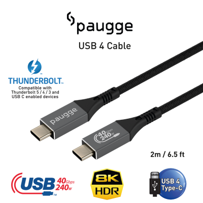 Paugge USB 4 Kablo - 40Gbps , USB C Görüntü, Ses, Data ve Şarj Kablosu - 2 Metre