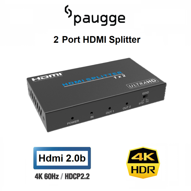 Paugge 2 Port HDMI Splitter - (Hdmi 2.0b 4K60Hz HDR)